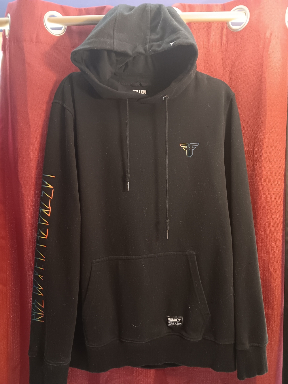 Black Pullover Hoodie with Multicolor Accent Logo